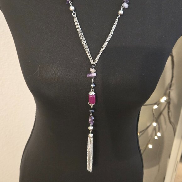 Jewelry - Bead & Chain Silver toned necklace - Extender clasp - Pre-Owned